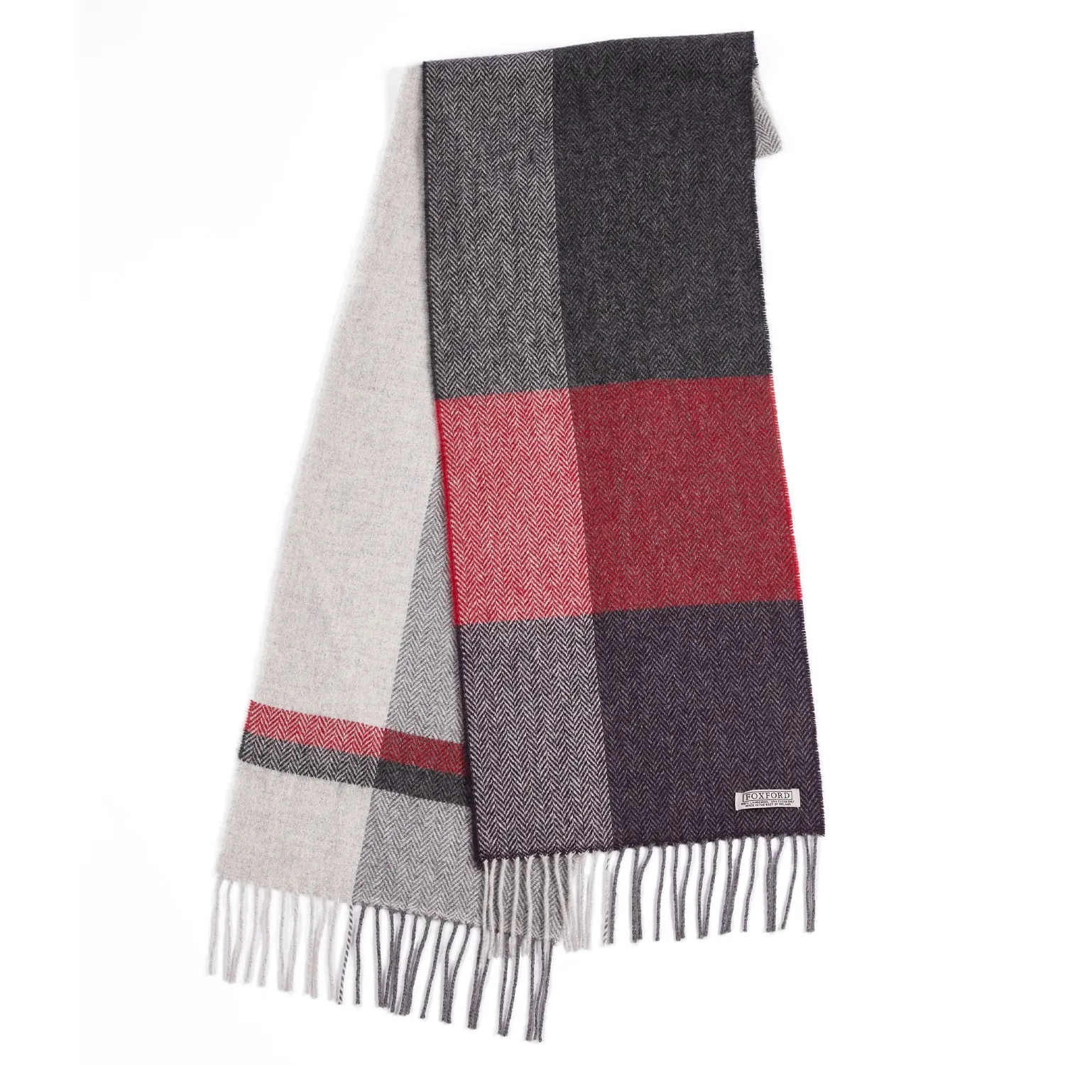 Foxford Lambswool scarves Aubergine Block stripe 