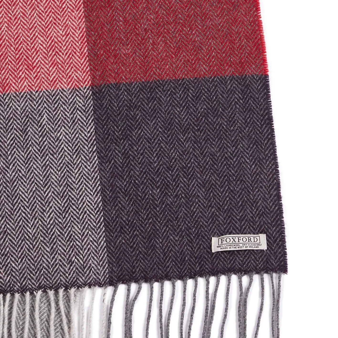 Foxford Lambswool scarves Aubergine Block stripe 