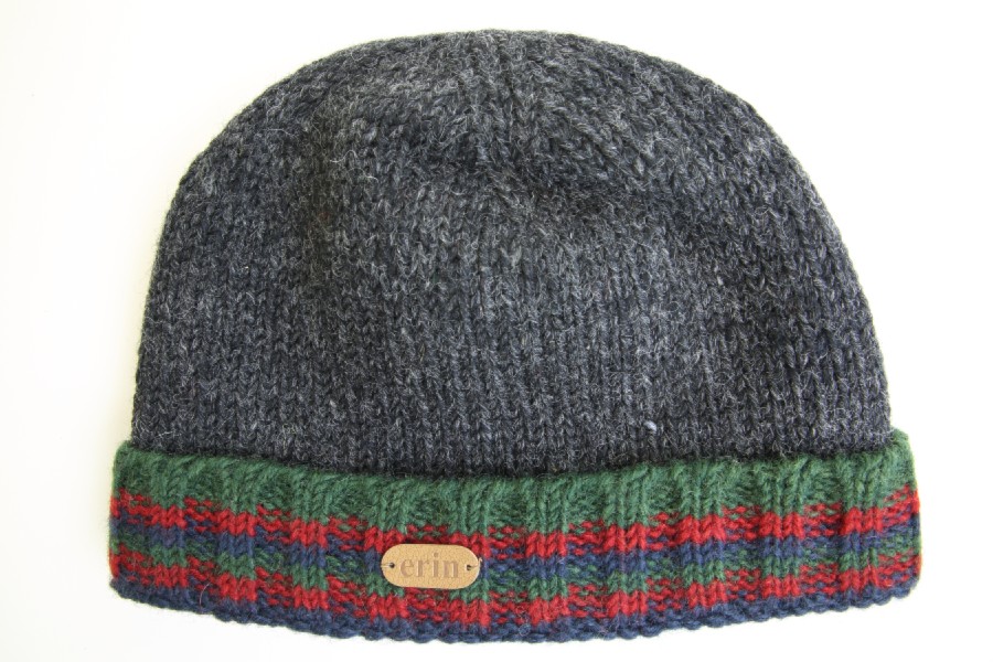 Mens Knitted Hat Turn up  Charcoal